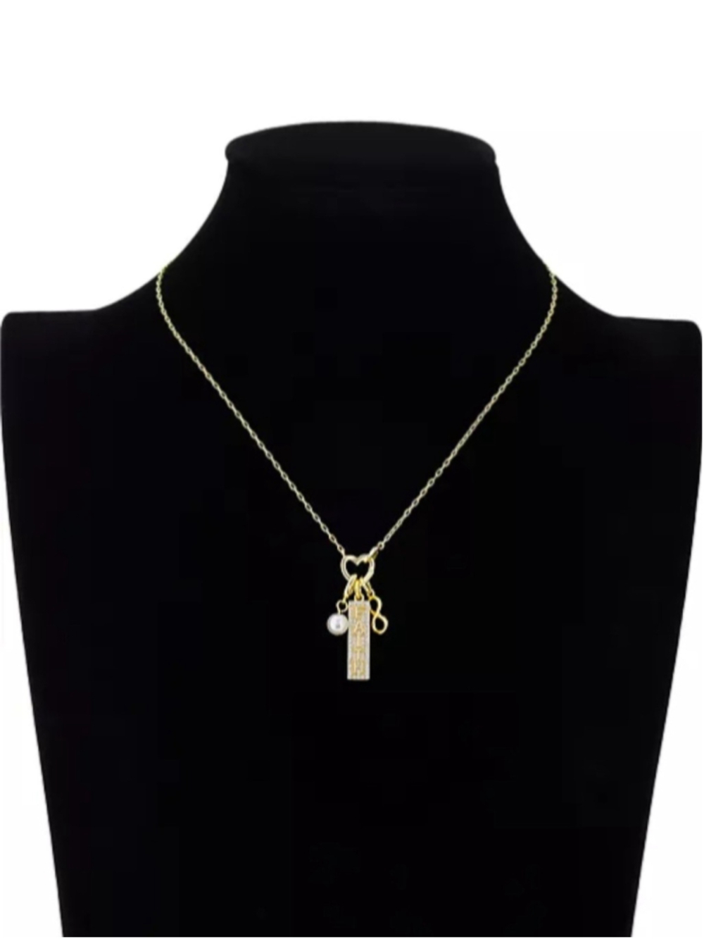 Unwritten 14k Gold Flash Plated FAITH Charm Necklace with Pearl and Infinity - Picture 3 of 7